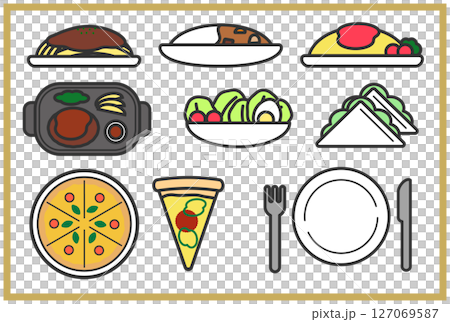 洋食・純喫茶のメニューイラストセット　ポップ　主線あり 127069587