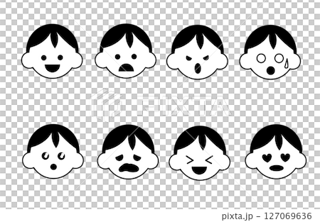 Children's facial expression icon set (boys, monochrome) 127069636