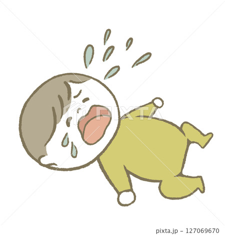 寝転んで泣く赤ちゃん　黄色 127069670