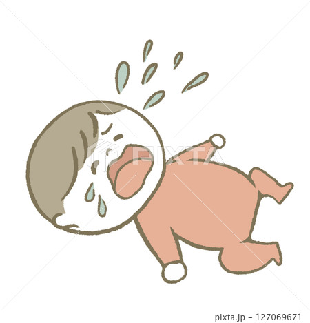 寝転んで泣く赤ちゃん　ピンク 127069671