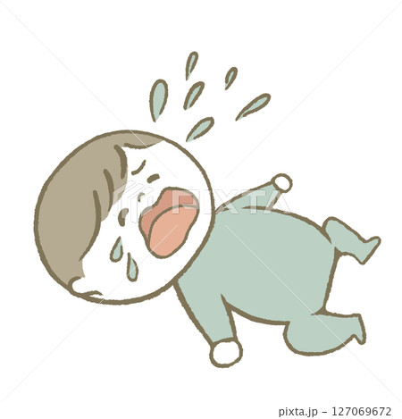 寝転んで泣く赤ちゃん 水色 寝転んで泣く赤ちゃん 水色 127069672