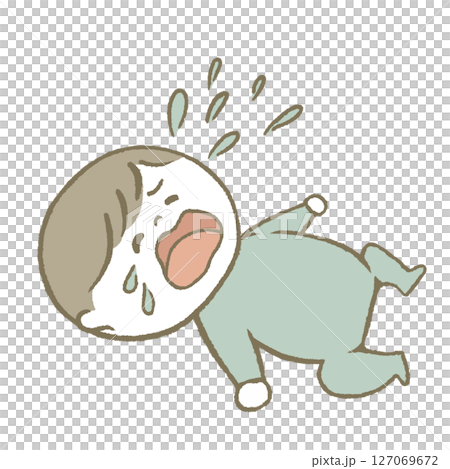 寝転んで泣く赤ちゃん 水色 寝転んで泣く赤ちゃん 水色 127069672