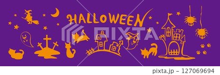 ハロウィンの仲間たちの手描きイラストの壁紙 127069694