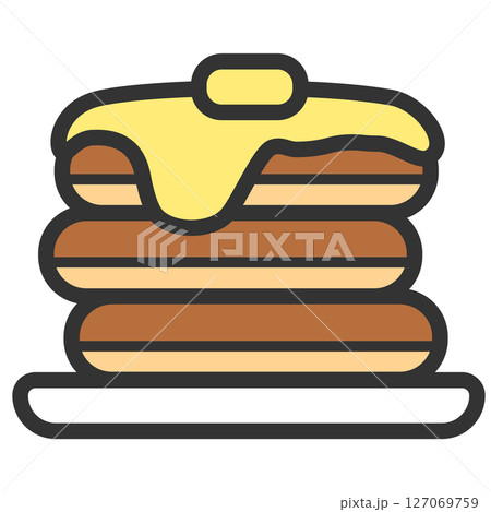 横から見たパンケーキのイラスト 主線あり ポップ 横から見たパンケーキのイラスト 主線あり ポップ 127069759