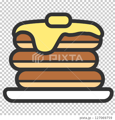 横から見たパンケーキのイラスト 主線あり ポップ 横から見たパンケーキのイラスト 主線あり ポップ 127069759