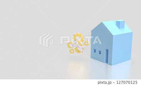 The Blue House and Gear for fix or repair concept 3d Rendering. The Blue House and Gear for fix or repair concept 3d Rendering. 127070125