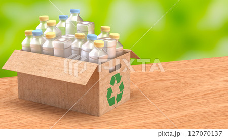 The Plastic bottle in Paper Box for eco or recycle concept 3d Rendering. 127070137