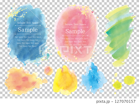 青とピンクとカラフルな水彩のデザインパーツセット 青とピンクとカラフルな水彩のデザインパーツセット 127070157