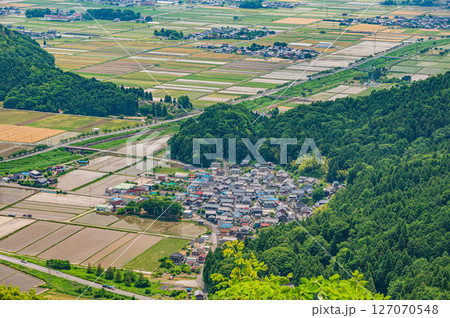 賤ヶ岳山頂から木之本町西山方面の展望　滋賀県長浜市 127070548
