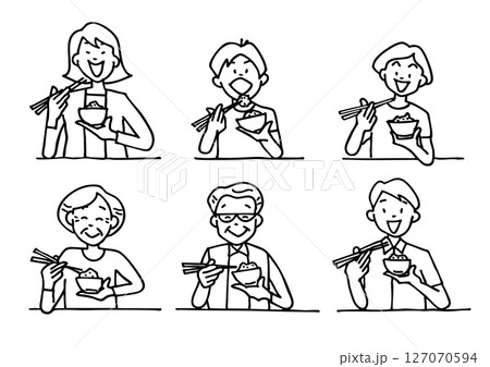 箸でご飯を食べる家族のイラスト 127070594