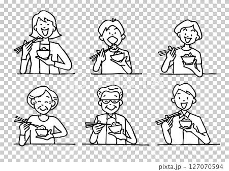 箸でご飯を食べる家族のイラスト 127070594