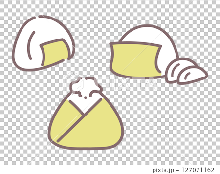 Set of three hand-drawn rice balls wrapped in nori seaweed Set of three hand-drawn rice balls wrapped in nori seaweed 127071162