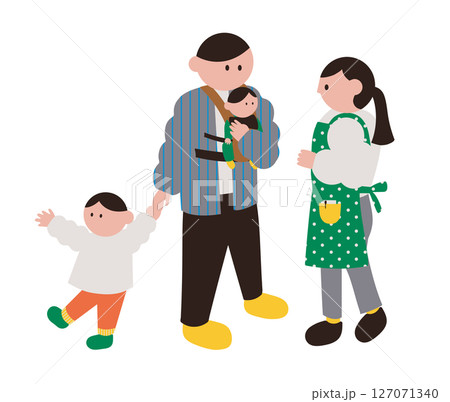 幼稚園、保育園の先生と親子のイラスト 127071340