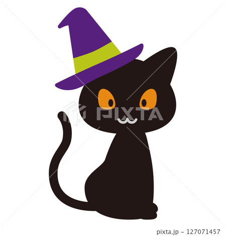 帽子をかぶった黒猫のイラスト 127071457