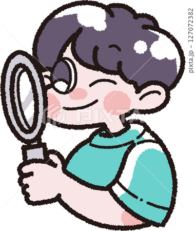 虫眼鏡を持った男の子のイラスト 127072382