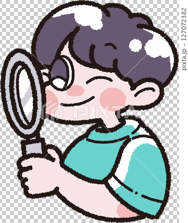 虫眼鏡を持った男の子のイラスト 127072382