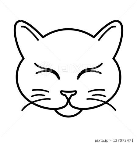 Kawaii cat icon, line art. Cute animal face, doodle. Childish hand drawn vector design 127072471