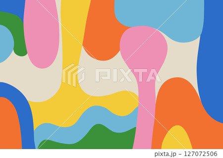 Simple abstract background with hand drawn colorful shapes and figures. Fun childish doodle backdrop. Minimalist horizontal cover design template with copy space 127072506