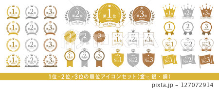 1位、2位、3位（金・銀・銅）のランキングアイコンセット【日本語】 127072914