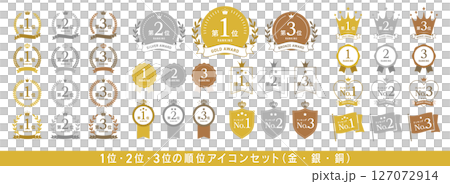 1位、2位、3位（金・銀・銅）のランキングアイコンセット【日本語】 127072914