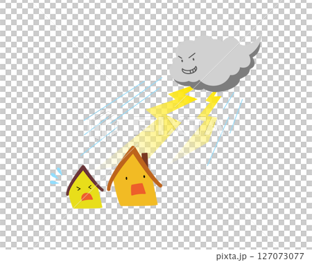 Simple color illustration of a house damaged by a typhoon 127073077