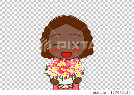 （上半身正面）お祝いの花束を笑顔で渡そうとするアフリカ系女性 127073123
