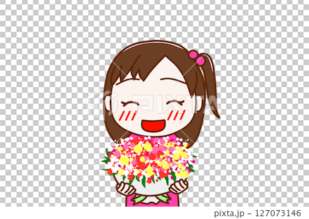 (Front view of upper body) A girl smiling and trying to give a bouquet of flowers to someone (Front view of upper body) A girl smiling and trying to give a bouquet of flowers to someone 127073146