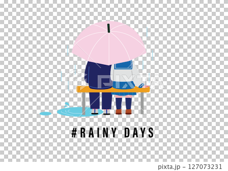 一對學生情侶在下雨天共用一把傘 127073231