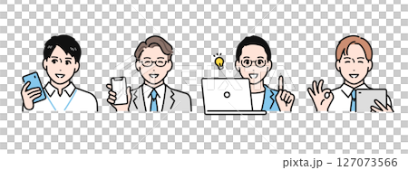 スマホ・タブレット・pcを見て喜ぶビジネスパーソンのシンプルなベクターイラストセット 127073566