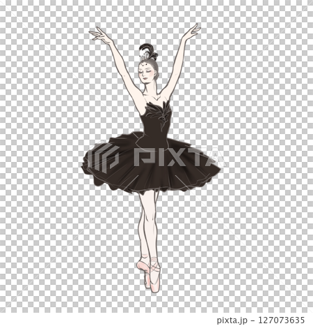 Ballerina dancing in a black swan costume Ballerina dancing in a black swan costume 127073635