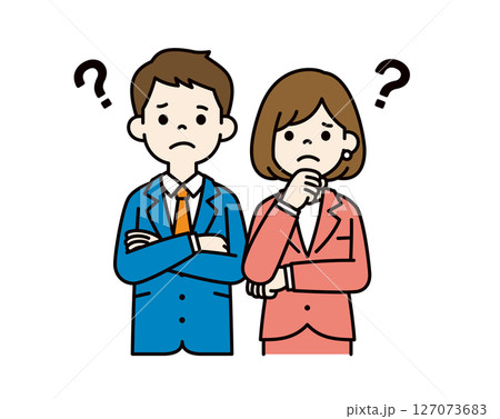 腕を組んで考える、若いビジネスマンのベクターイラスト素材＿男女セット＿カラー 127073683