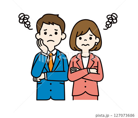 悩んでモヤモヤする、若いビジネスマンのベクターイラスト素材_男女セット_カラー 悩んでモヤモヤする、若いビジネスマンのベクターイラスト素材_男女セット_カラー 127073686