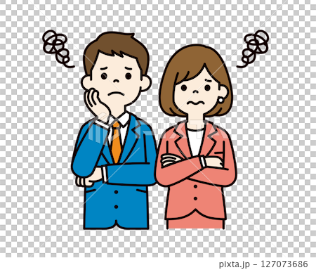 悩んでモヤモヤする、若いビジネスマンのベクターイラスト素材_男女セット_カラー 悩んでモヤモヤする、若いビジネスマンのベクターイラスト素材_男女セット_カラー 127073686