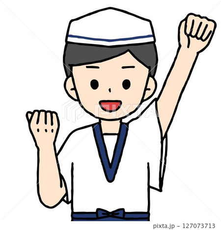 板前の男性がガッツポーズをしている 127073713