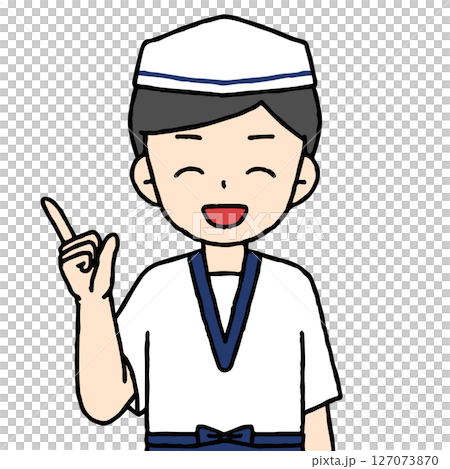 板前の男性がガッツポーズをしている 127073870
