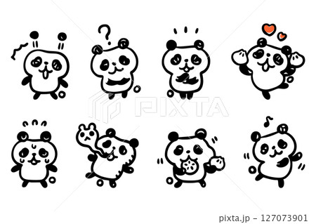 手描きのパンダキャラのイラストセット②(驚く、考える、他) 手描きのパンダキャラのイラストセット②(驚く、考える、他) 127073901