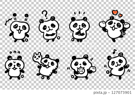 Hand-drawn panda character illustration set ② (surprised, thinking, etc.) 127073901