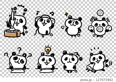 Hand-drawn panda character illustration set ③ (surprised, showing off, etc.) Hand-drawn panda character illustration set ③ (surprised, showing off, etc.) 127073902