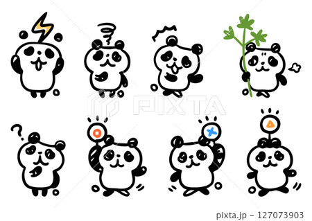 手描きのパンダキャラのイラストセット④（ショック、もやもや、他） 127073903