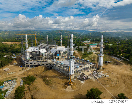 Drone view of new mosque in Zamboanga City. Sadik Grand Mosque. Mindanao, Philippines. 127074074
