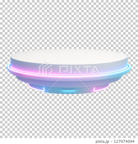 Futuristic 3D stage with neon lights (transparent background) 127074094