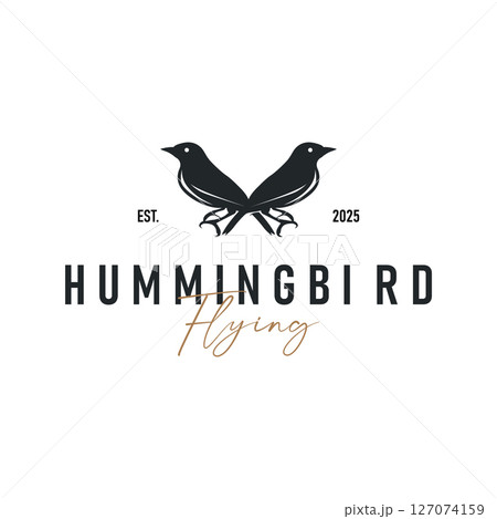 bird logo concept animal design flying freely in the sky hummingbird silhouette with a simple, cool, modern design illustration of a brand symbol template for a business product or poster template 127074159