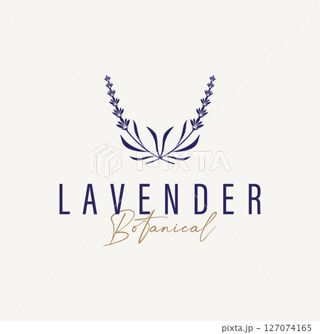 lavender flower design, lavender logo concept, aromatherapy plant for health and perfume, with modern simplicity as a symbol of a business product brand, also a poster or brand illustration template 127074165