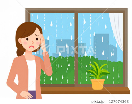 雨　低気圧　頭痛　体調不良　気象病　低気圧頭痛 127074368