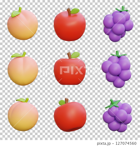 peach apple grapes 3D Icon Graphic 127074560