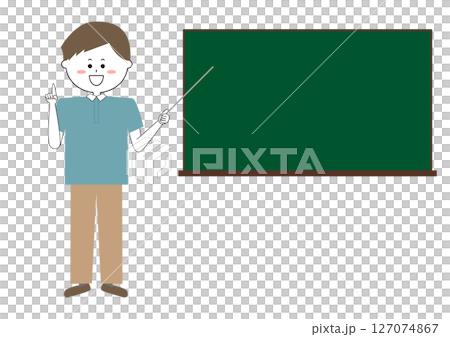 一位男老師站在黑板前的插圖 127074867