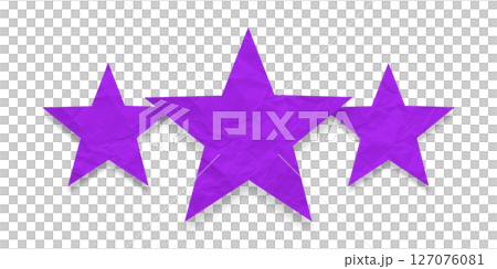 Crumpled purple star pattern stickers, separated on a transparent background. 127076081