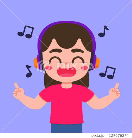 Cute Girl Listening to Music with Headphones character design Cute Girl Listening to Music with Headphones character design 127076274