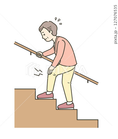 辛そうに階段を上る高齢女性のイラスト 127076535