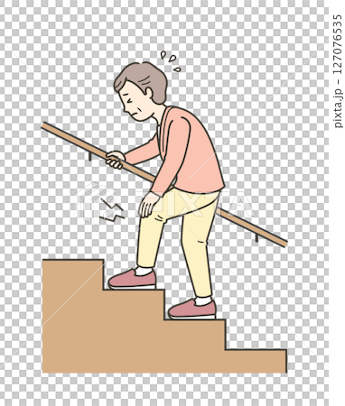 辛そうに階段を上る高齢女性のイラスト 127076535